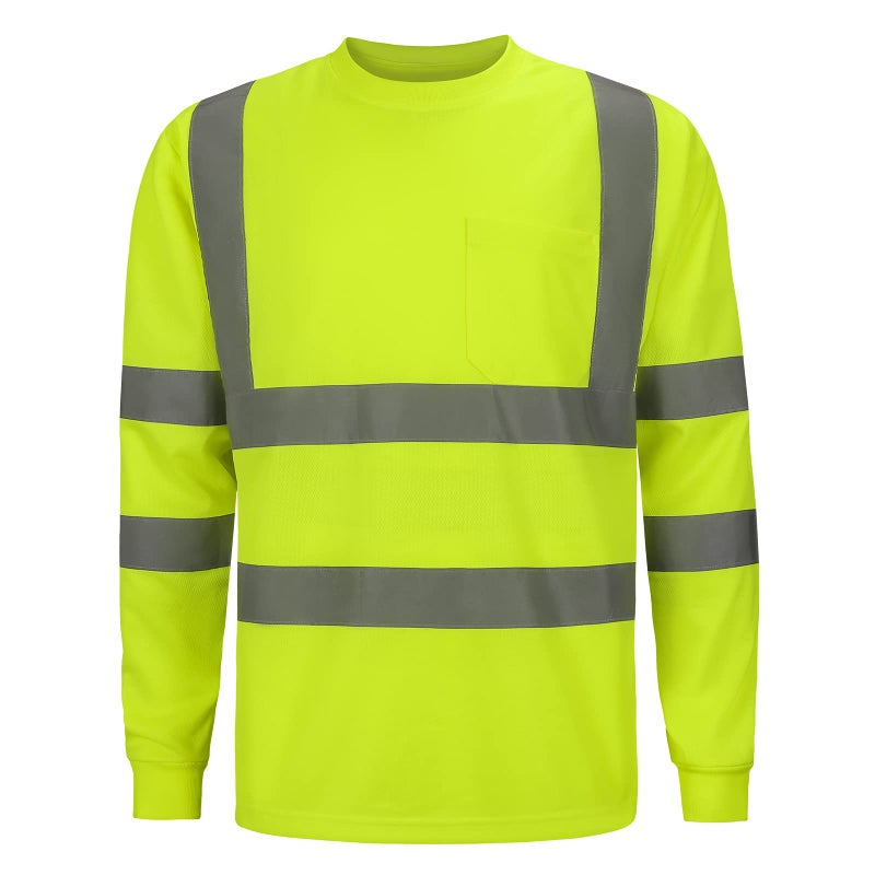 DPSAFETY High Visibility Class 3 T Shits, Hi vis Safety Shirts with Reflective Strips and Pocket, Long Sleeve Quick Dry Mesh Construction Work Shirt for Men/Women Lime.6XL - Image 1